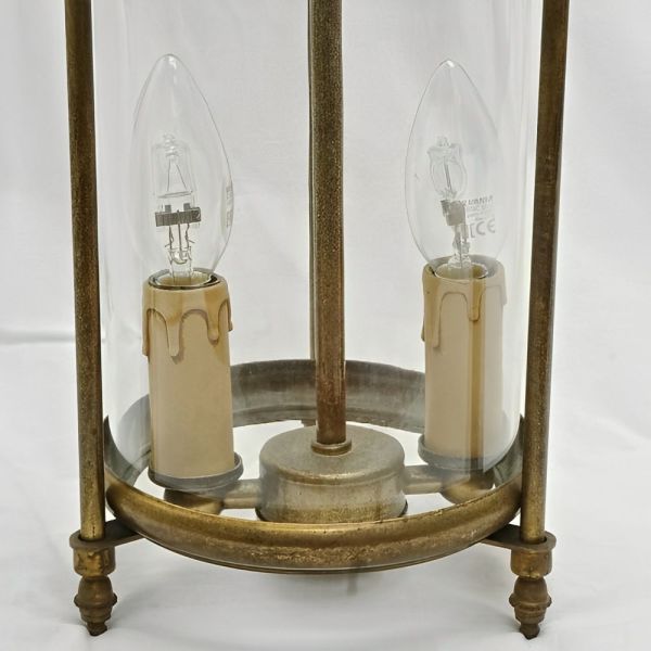 French Brass Round Glazed Two Light Lantern Mid Century